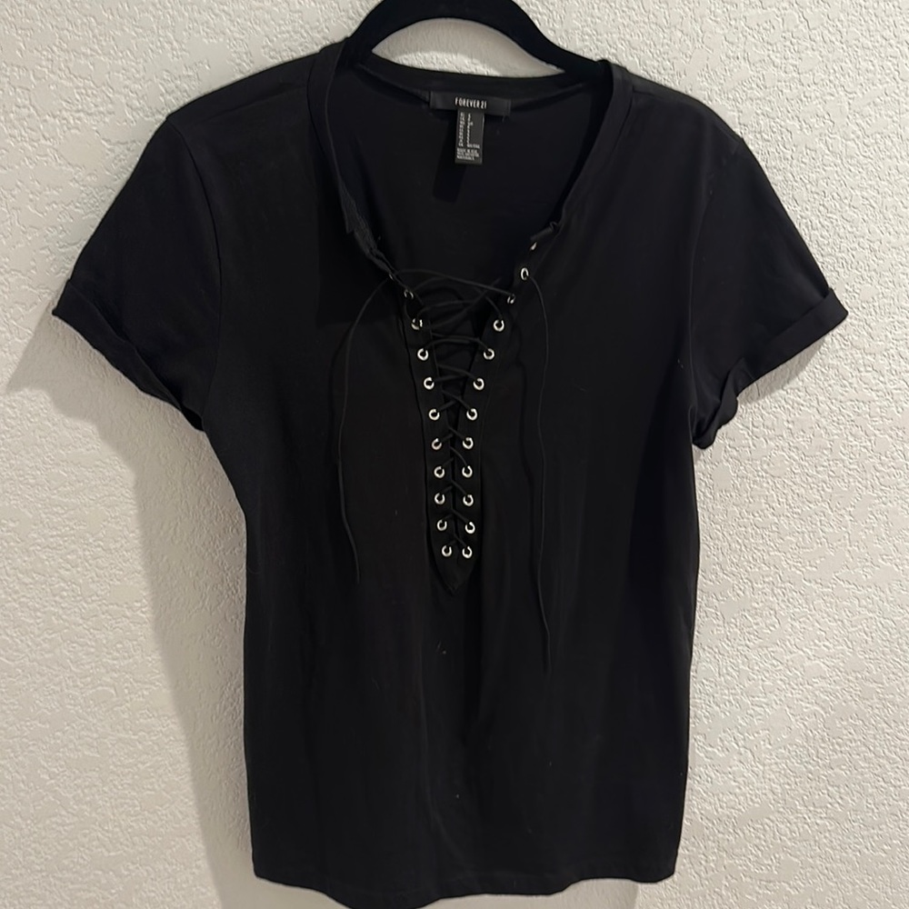 Black Lace Up T